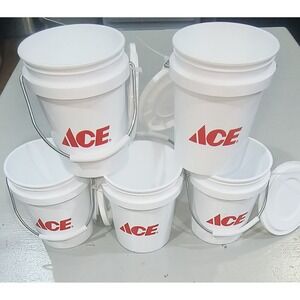 Ace Hardware White Plastic Mini Utility Buckets with Lids Set of 5 Metal Handle